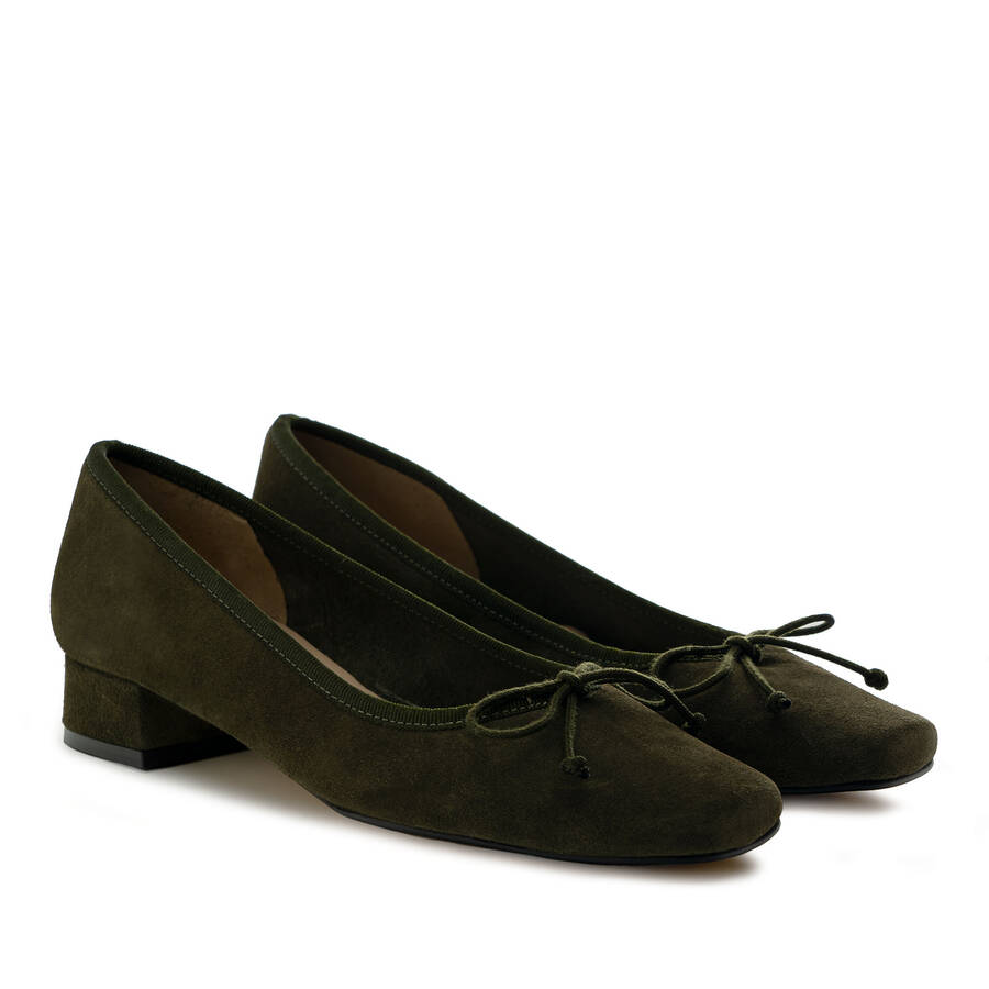 Bowtie Ballet Flats in Khaki Split Leather 