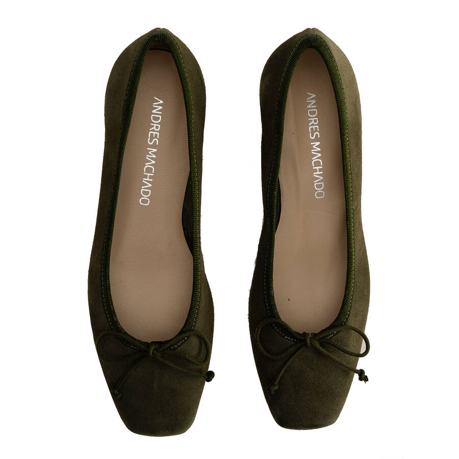 Bowtie Ballet Flats in Khaki Split Leather 