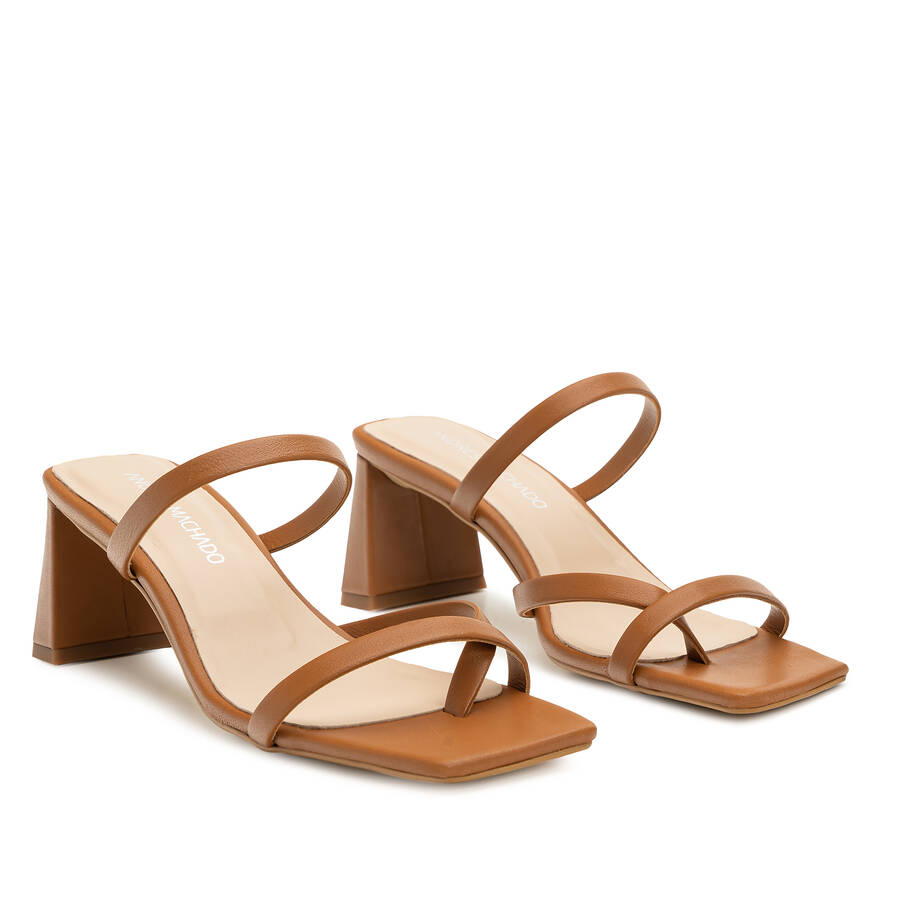 Heeled Mules in Brown Leather with Square Toe 