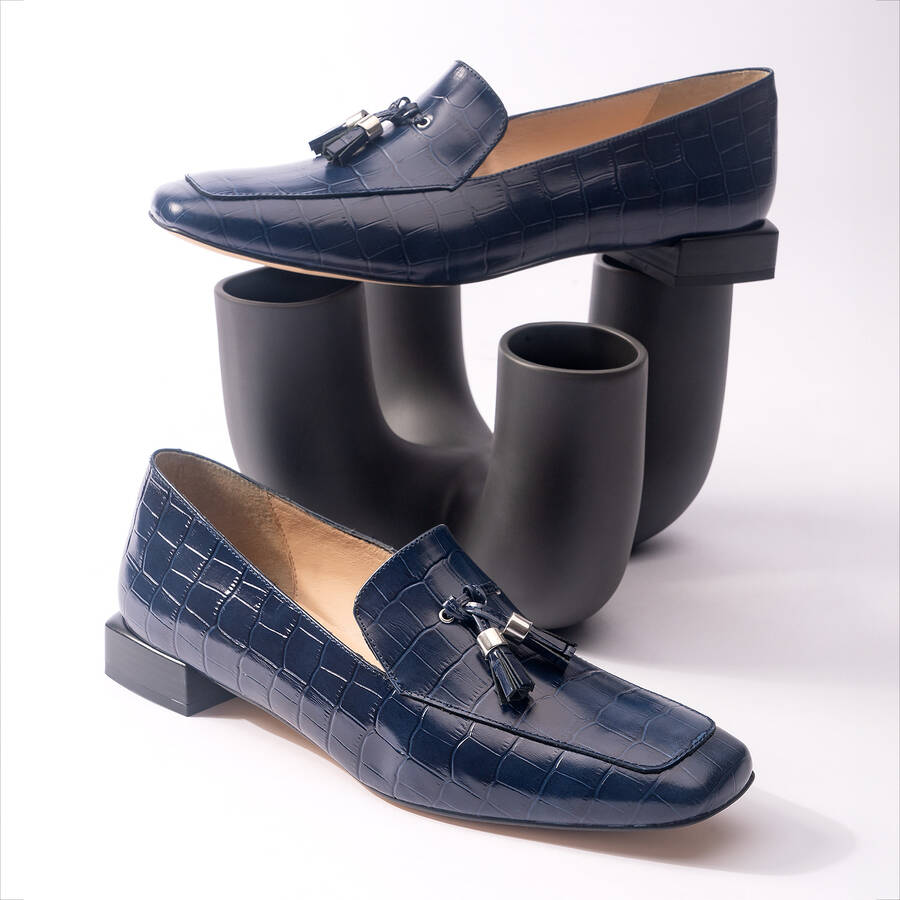 Navy Coco leather loafers 