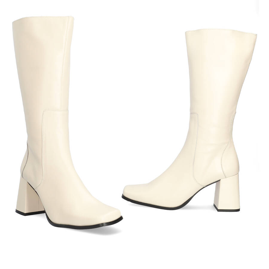 Bottes cuissardes en cuir blanc cassé 