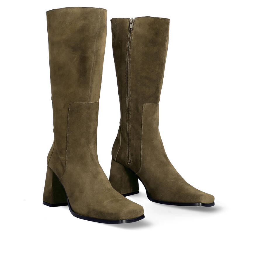 Knee Boots aus grünem Wildleder 