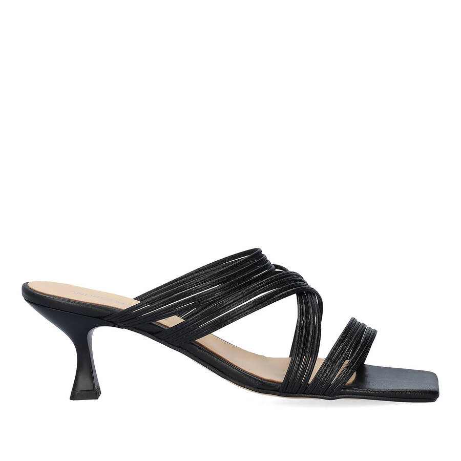 Black leather heeled sandals 