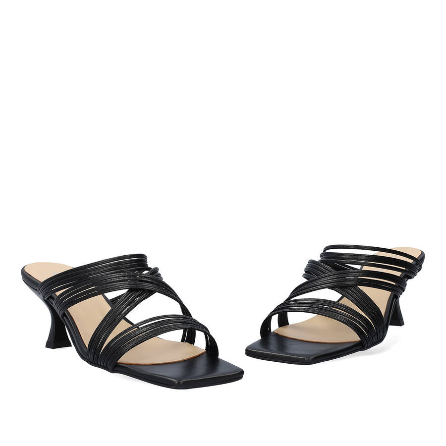 Black leather heeled sandals 