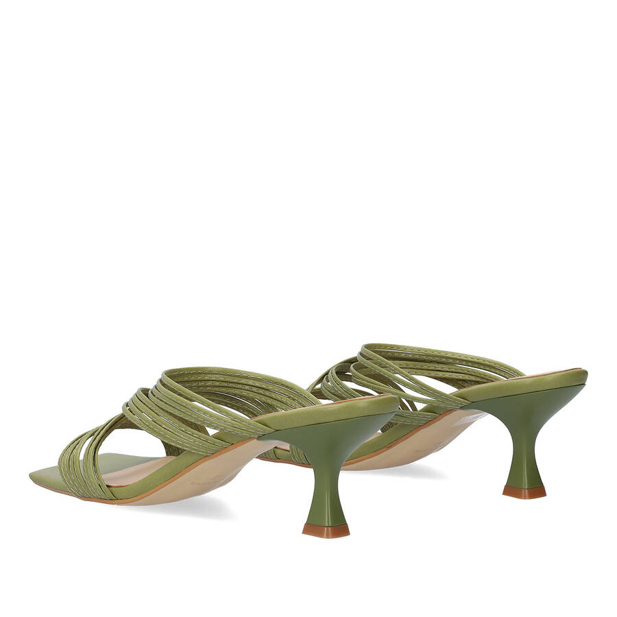 Olive green leather heeled sandals 