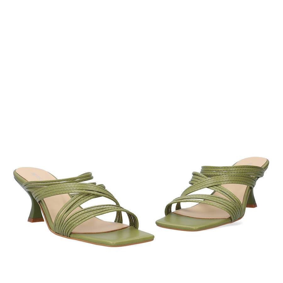 Olive green leather heeled sandals 