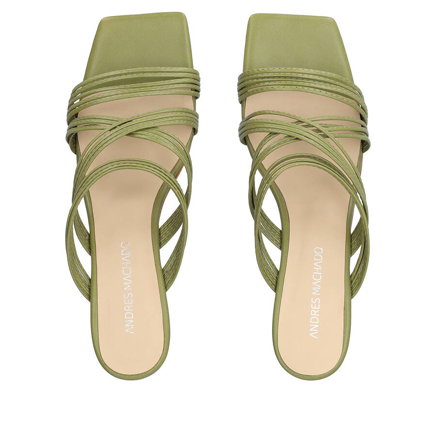 Olive green leather heeled sandals 