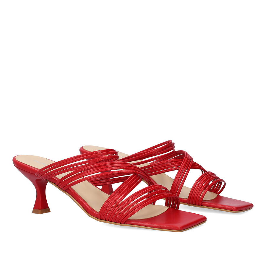 Red leather heeled sandals 