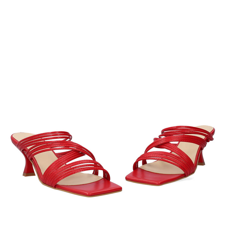 Red leather heeled sandals 