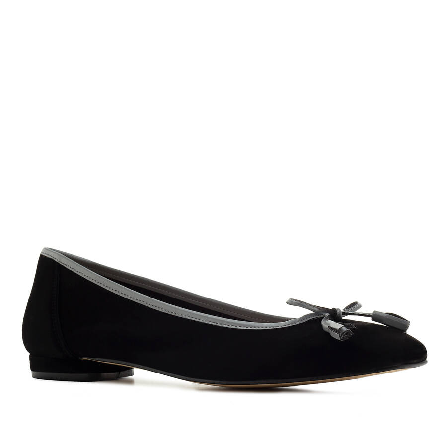 Bow Ballet Flats in Black Suede Leather 