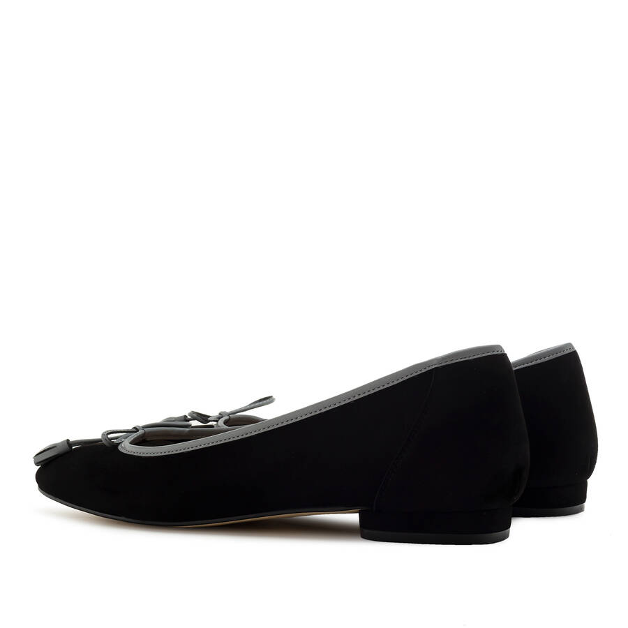 Bow Ballet Flats in Black Suede Leather 