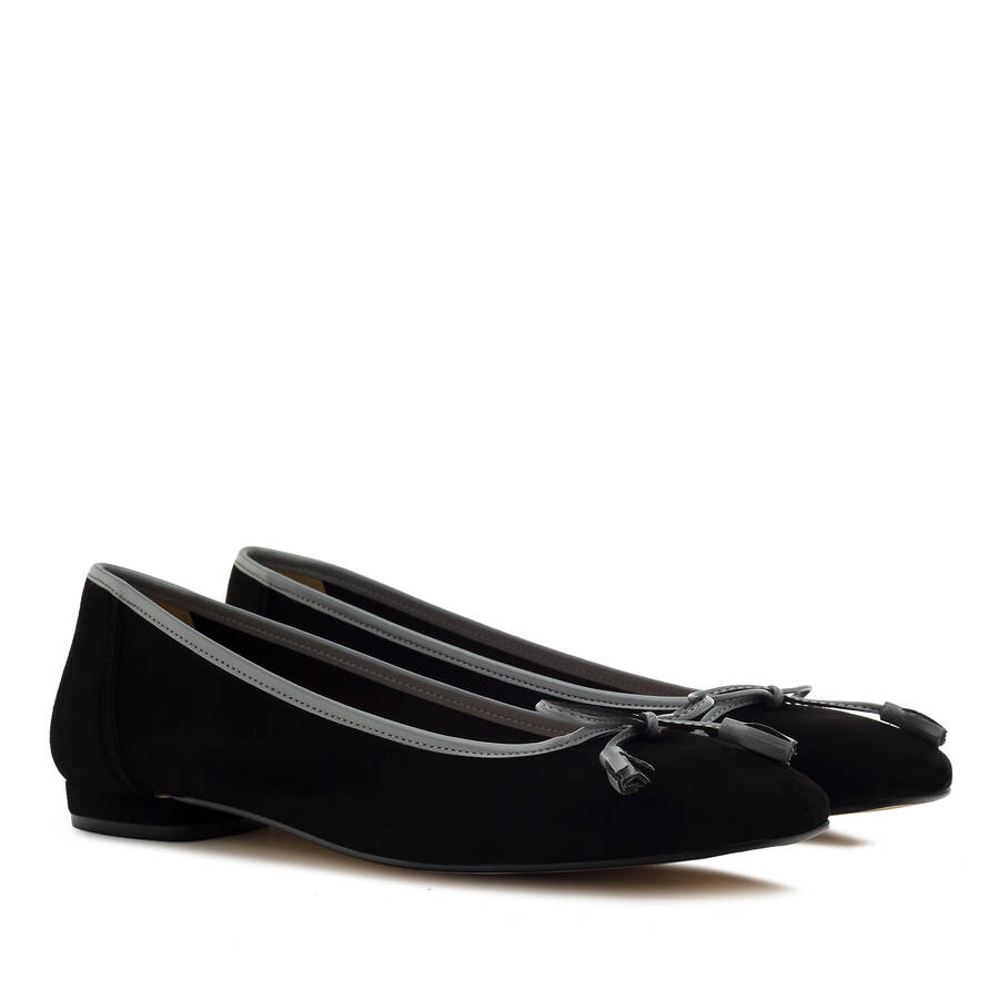 Bow Ballet Flats in Black Suede Leather 