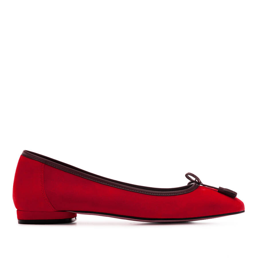 Bow Ballet Flats in Red Suede Leather 