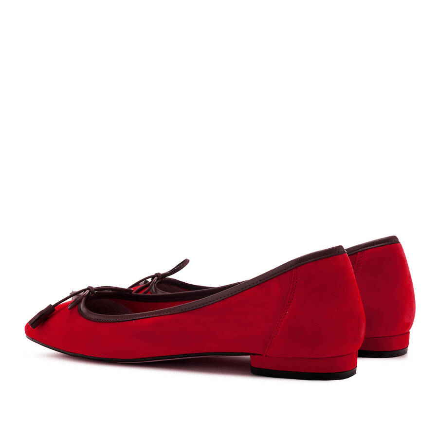 Bow Ballet Flats in Red Suede Leather 