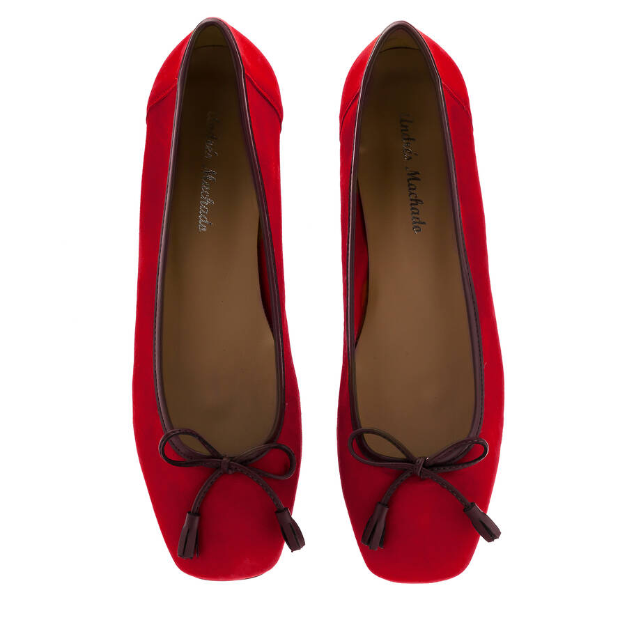 Bow Ballet Flats in Red Suede Leather 