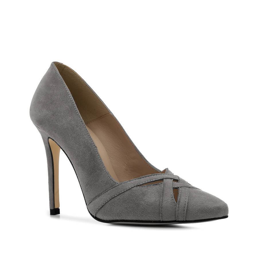 Crossover Stilettos in Grey Suede Leather 