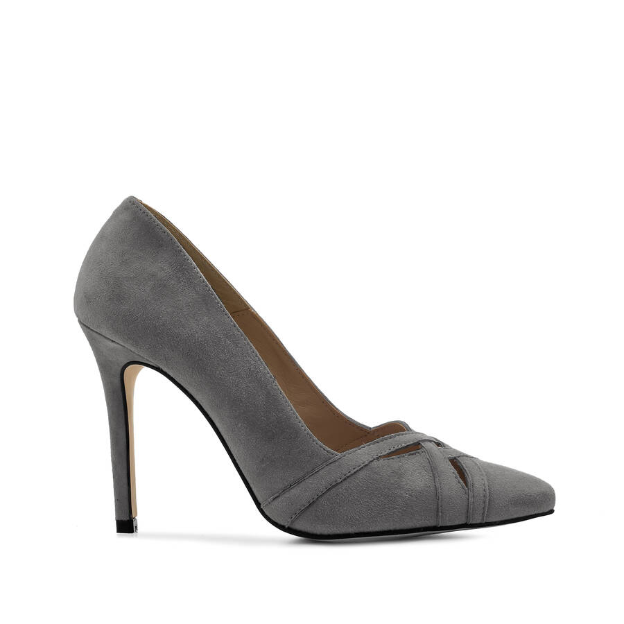 Crossover Stilettos in Grey Suede Leather 