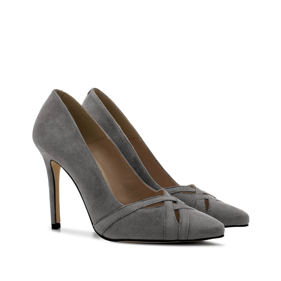 Crossover Stilettos in Grey Suede Leather 