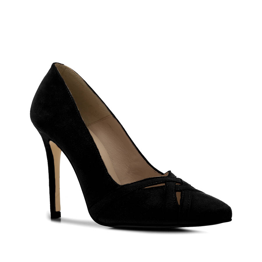 Crossover Stilettos in Black Suede Leather 