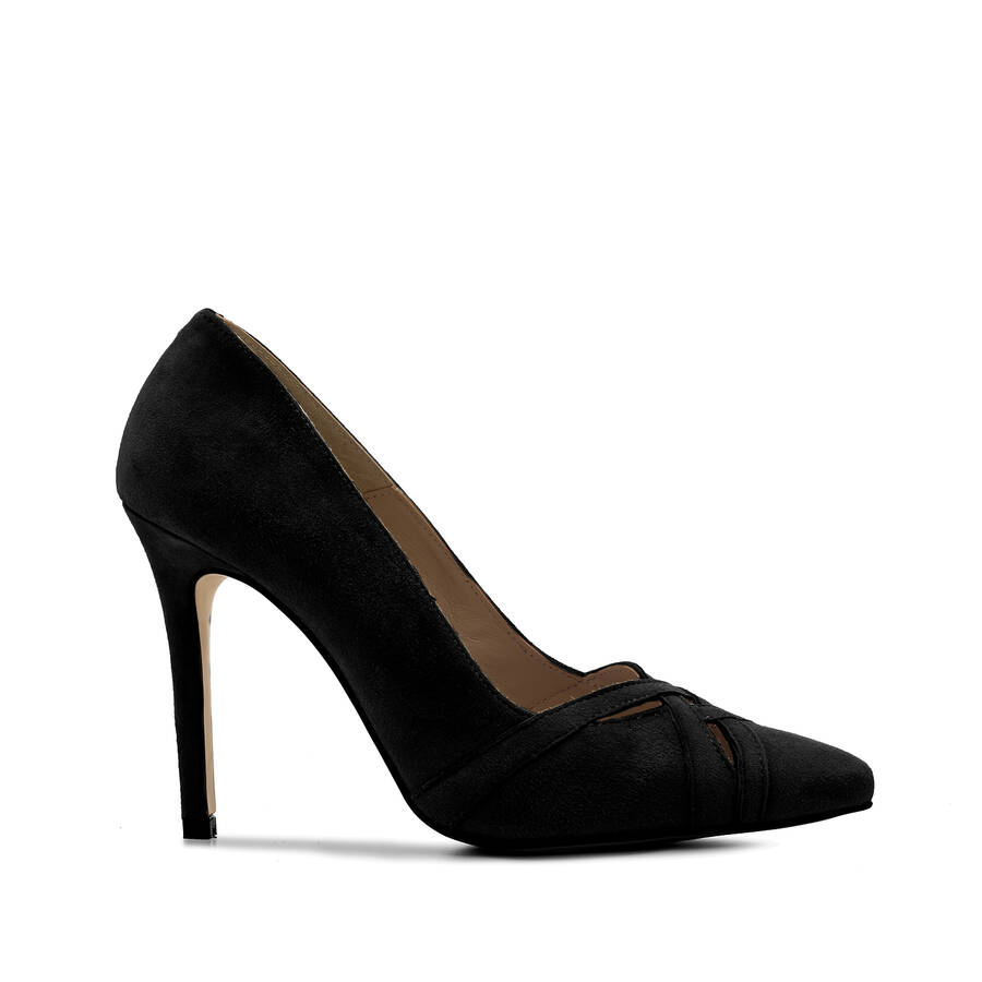 Crossover Stilettos in Black Suede Leather 