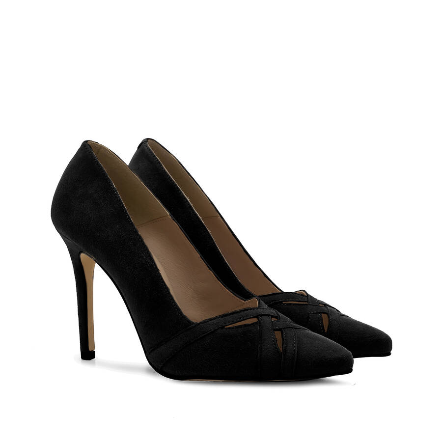 Crossover Stilettos in Black Suede Leather 