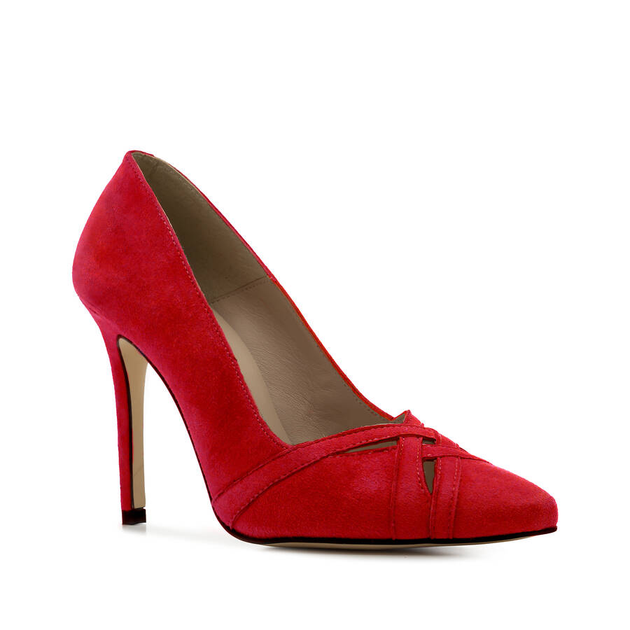 Crossover Stilettos in Red Suede Leather 