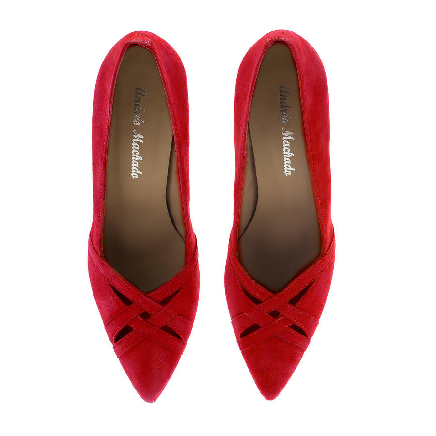 Crossover Stilettos in Red Suede Leather 