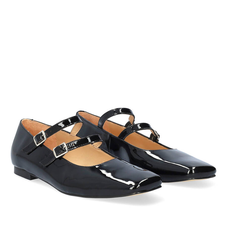 Ballerines plates en cuir verni noir 