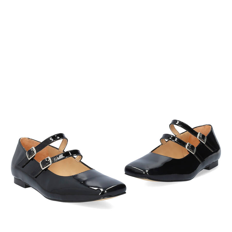 Ballerines plates en cuir verni noir 