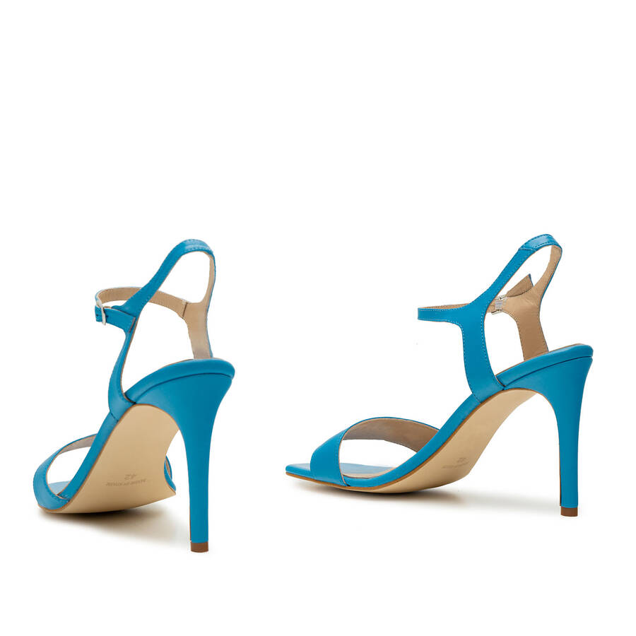 Ankle Stiletto Sandals in Blue Leather 