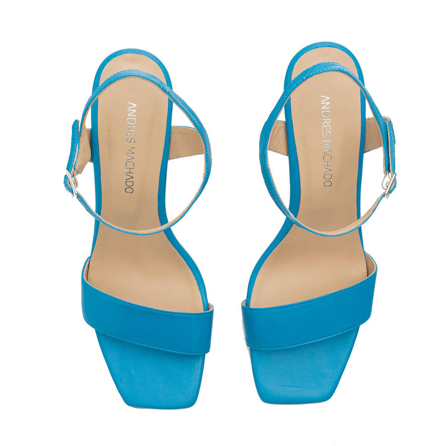 Ankle Stiletto Sandals in Blue Leather 