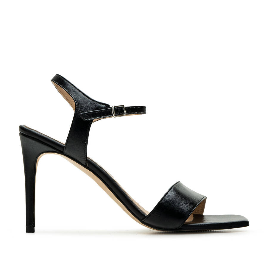 Ankle Stiletto Sandals in Black Leather 