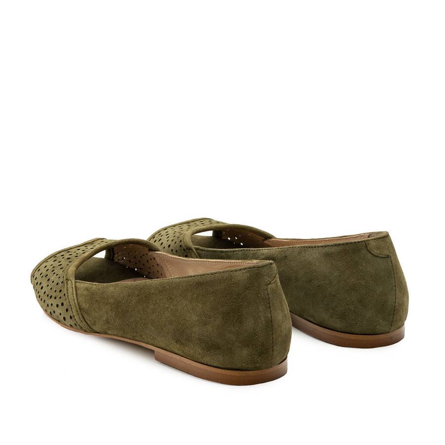 Open Toe Ballet Flats in Green Suede Leather 