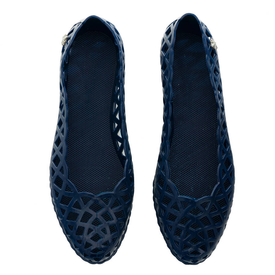 Water Rhombus-Shaped Die-Cut Ballet Flats in Navy 