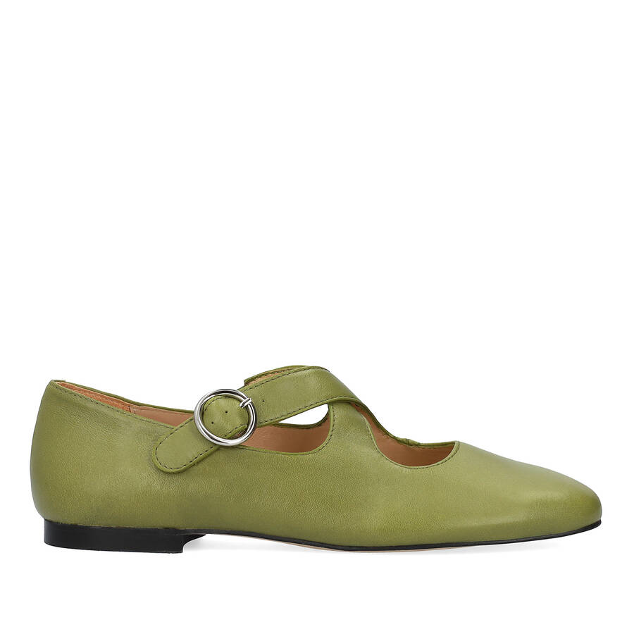 Ballerines plates en cuir vert 