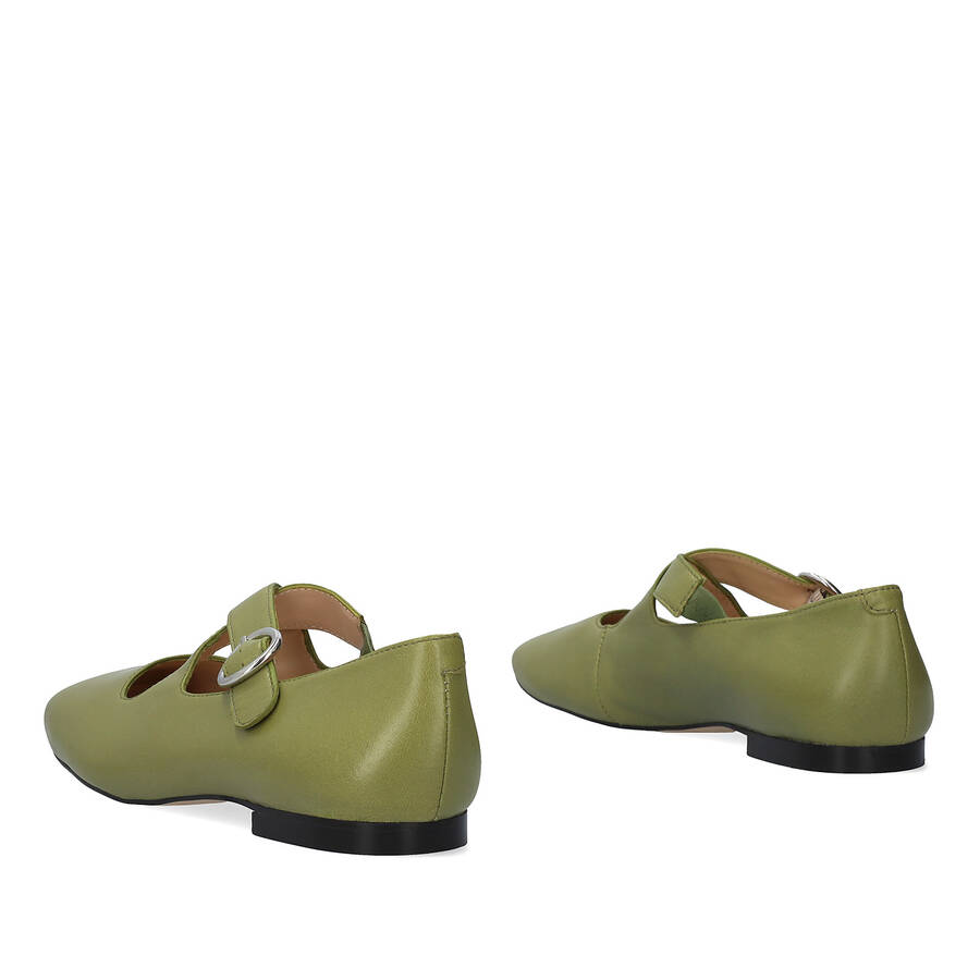 Ballerines plates en cuir vert 