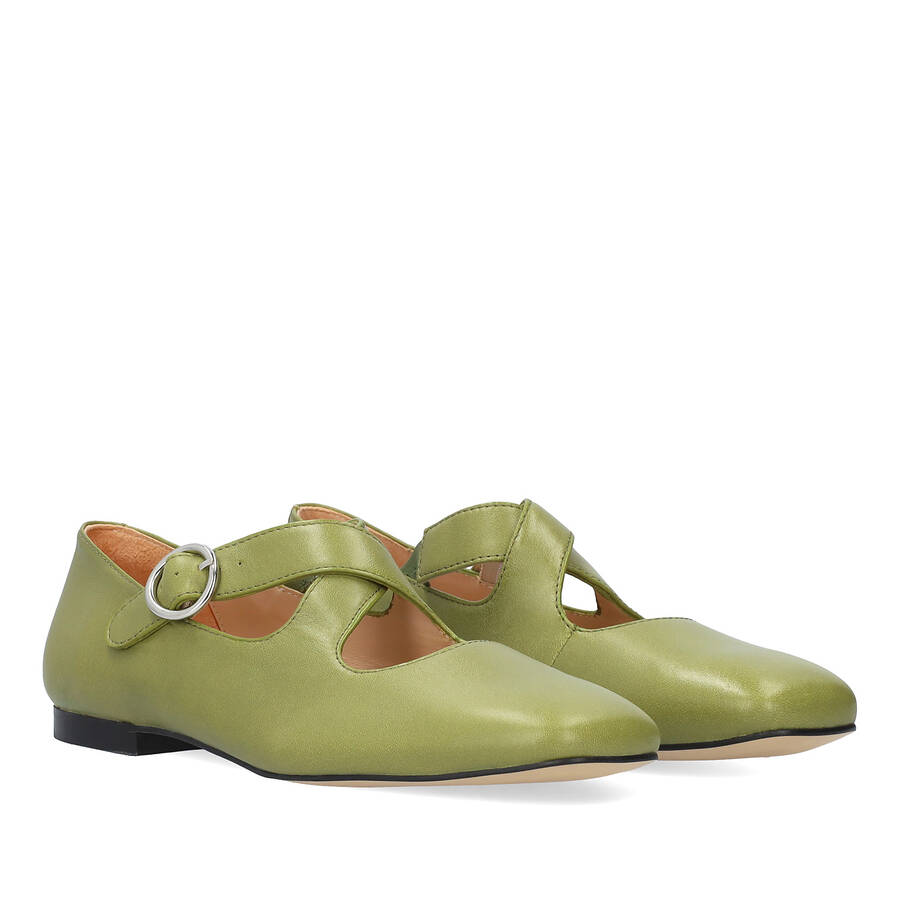 Ballerines plates en cuir vert 