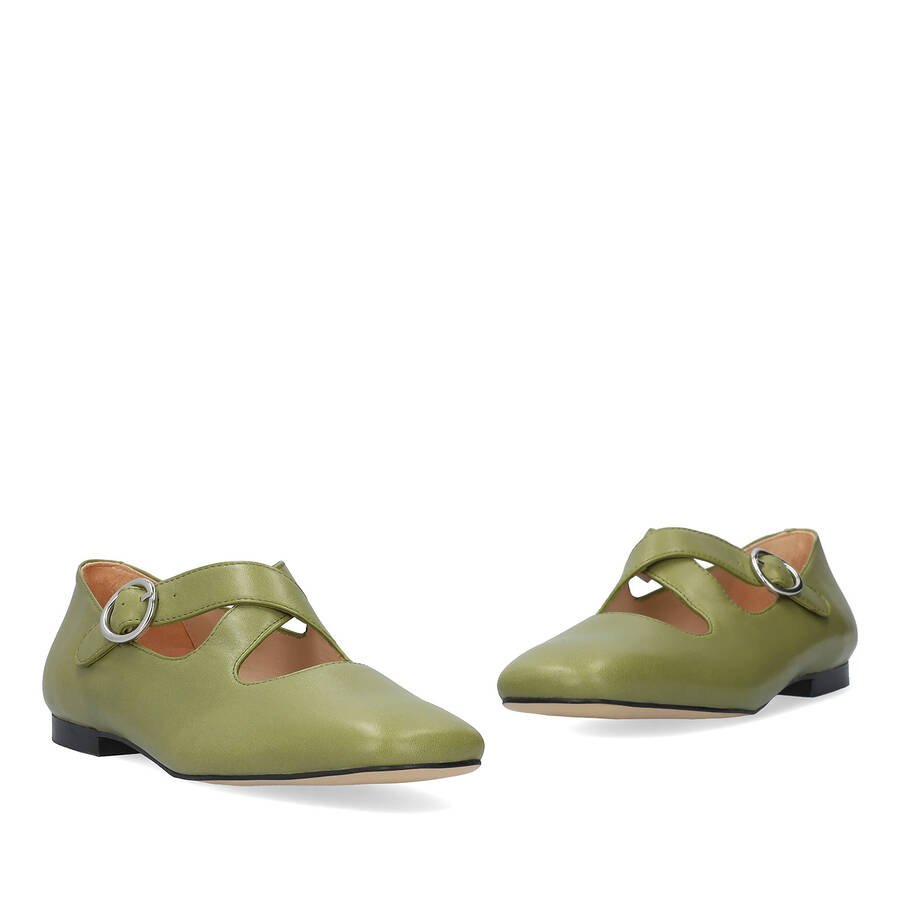 Ballerines plates en cuir vert 