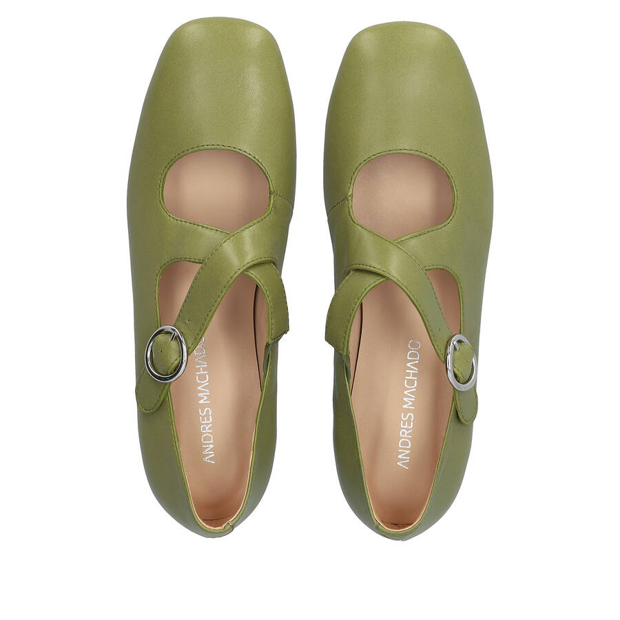 Ballerines plates en cuir vert 