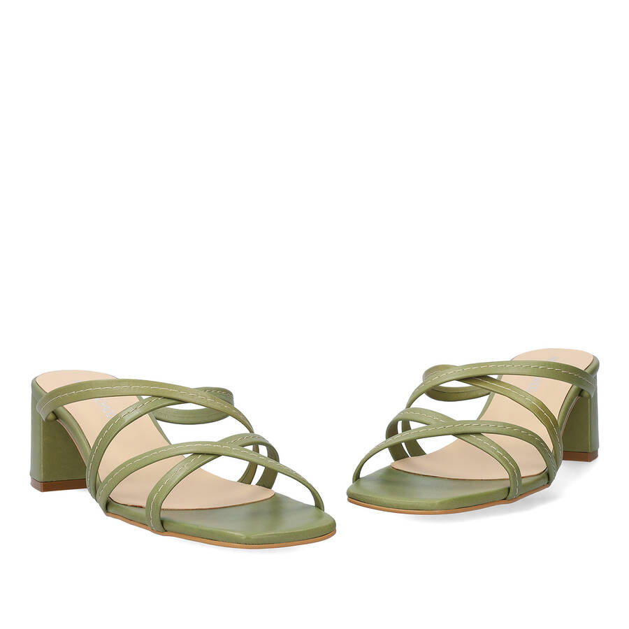 Kaki leather heeled sandals 