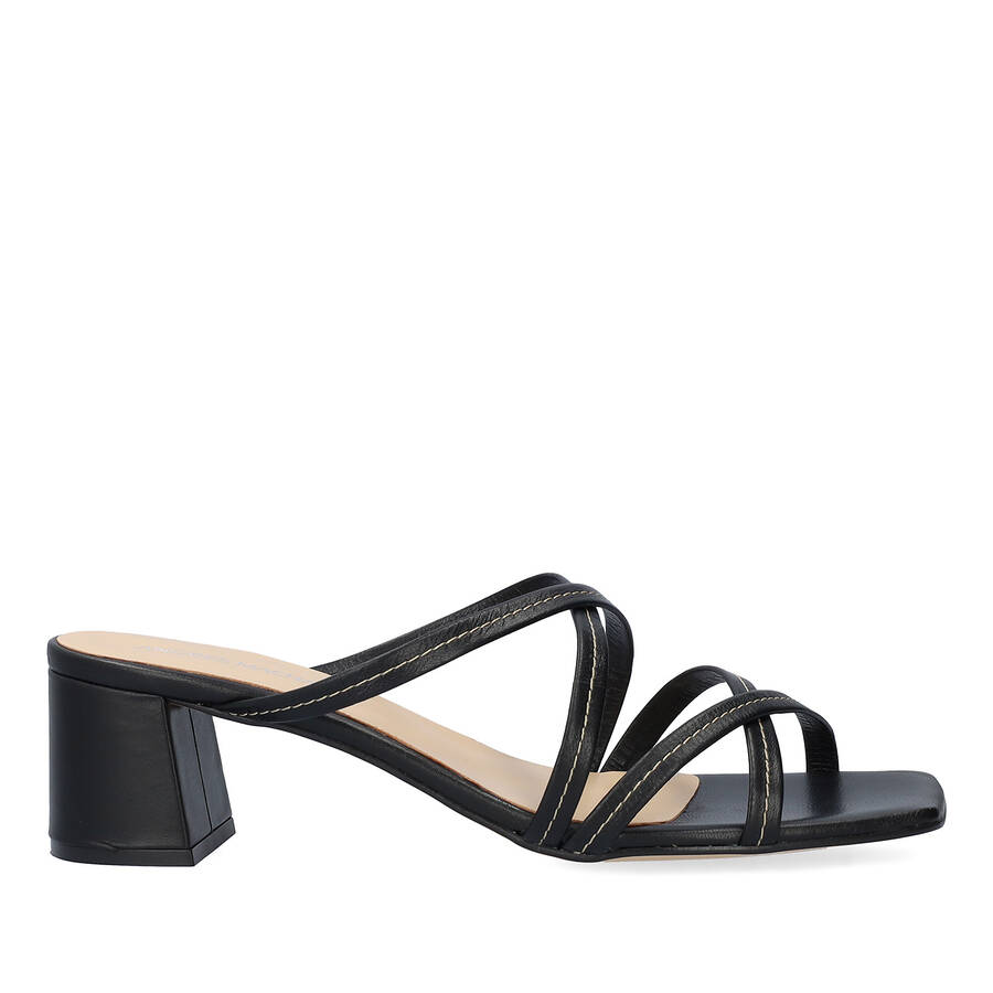 Black leather heeled sandals 