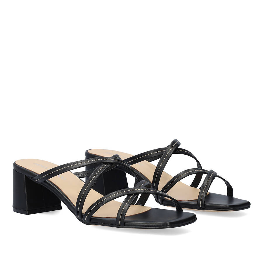 Black leather heeled sandals 