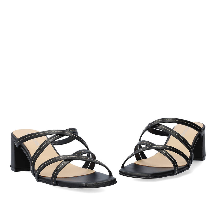 Black leather heeled sandals 