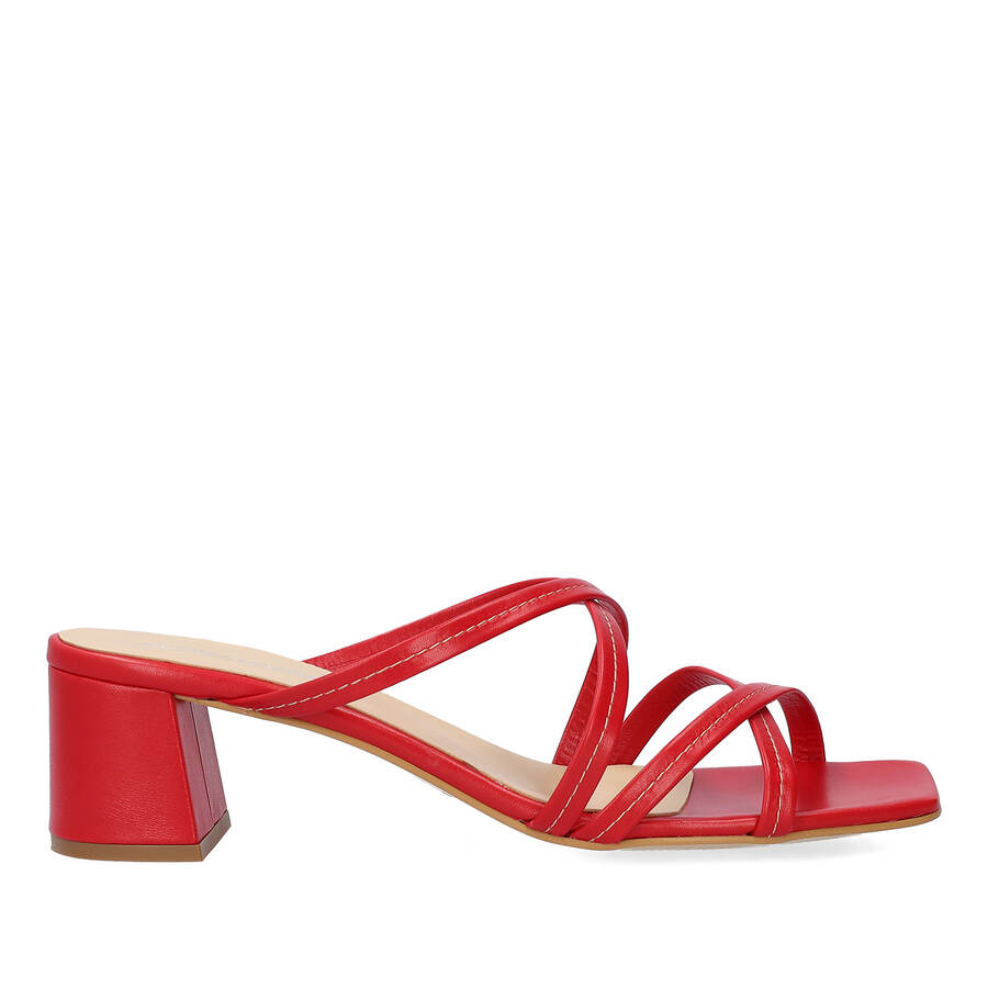 Red leather heeled sandals 