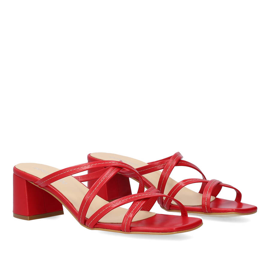 Red leather heeled sandals 