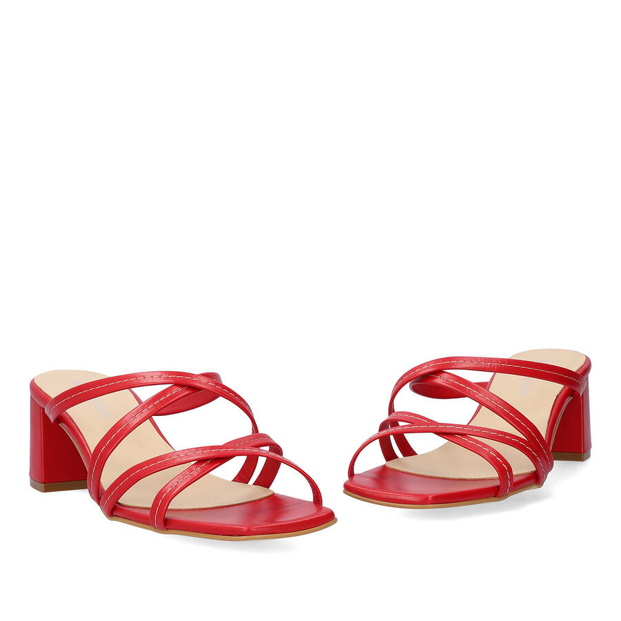 Red leather heeled sandals 