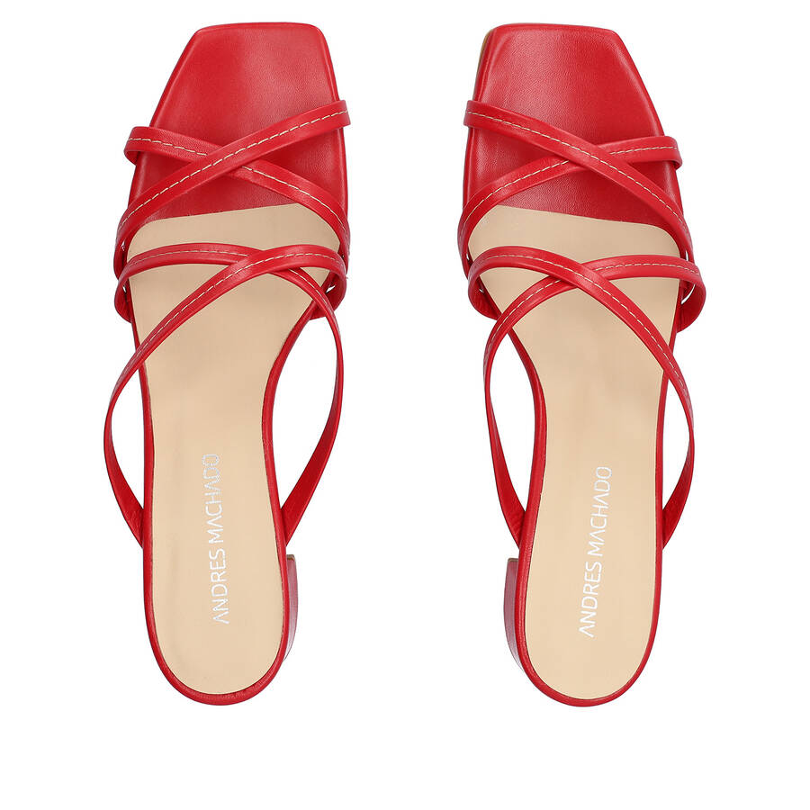 Red leather heeled sandals 