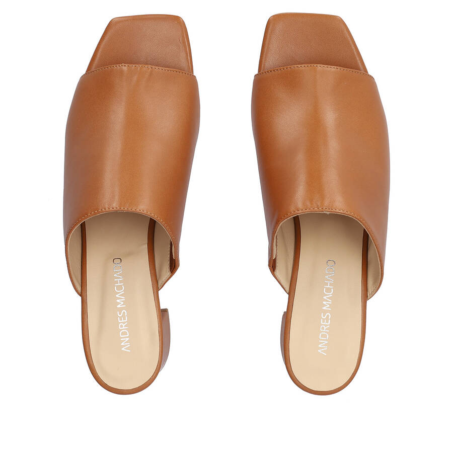 Brown leather heeled mules 