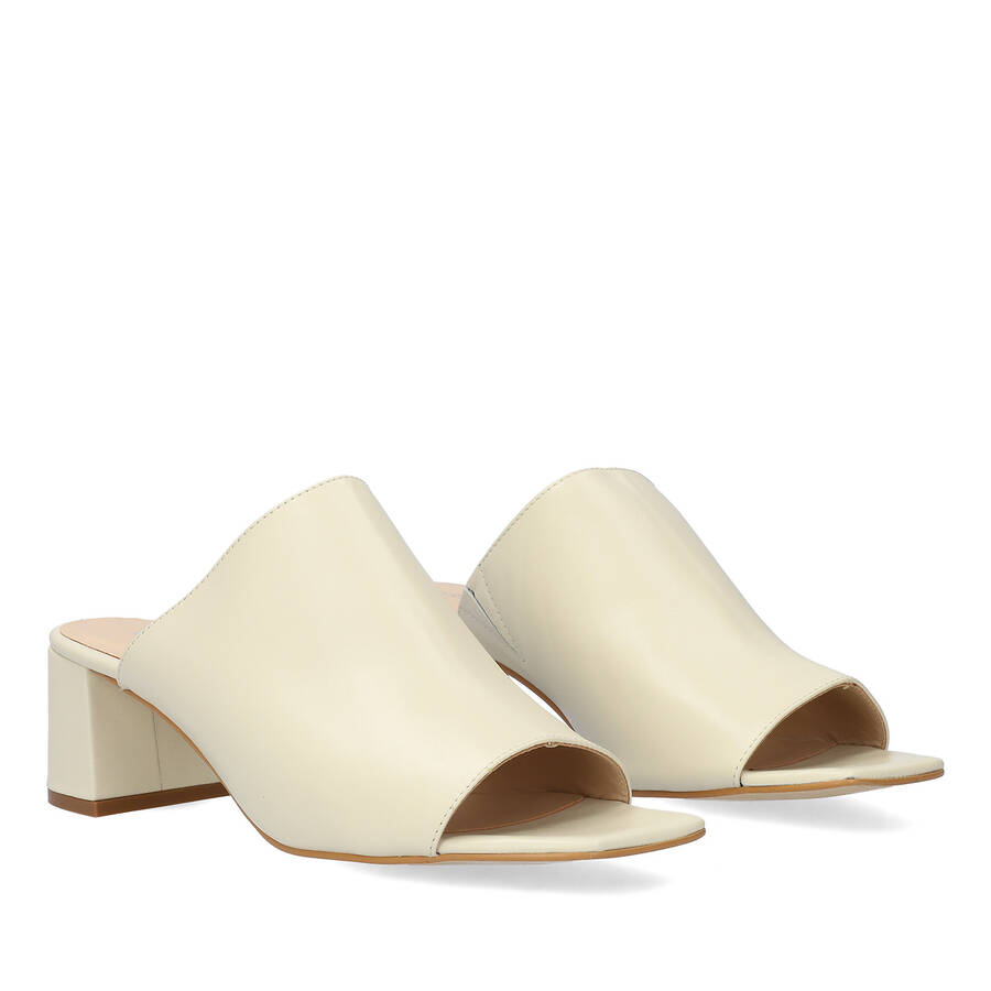 Off-white leather heeled mules 