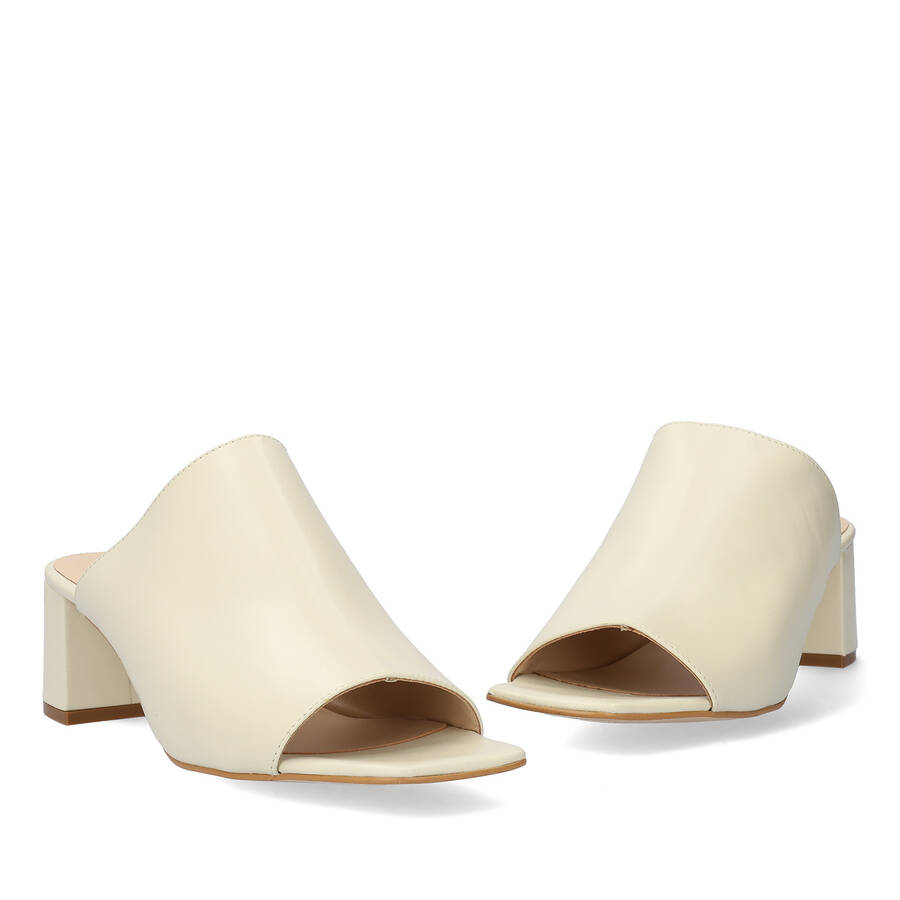 Off-white leather heeled mules 